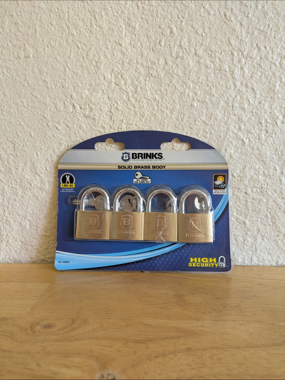Brinks Brass Padlock Set with Shiny Steel Shackle - Gold Finish (4-Pack)